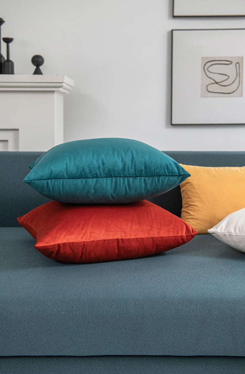 DEZENE Throw Pillow Covers 18x18 Burnt Orange: Pack of 2 Cozy Soft Velvet Square Modern Luxury Decorative Throw Pillow Cases for Sofa Couch Living Room Bed Home Decor - Image 5